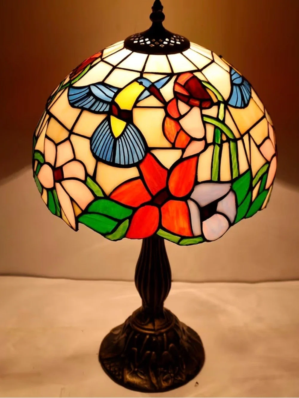 Tiffany Style Hummingbird Stained Glass Table Lamp Bedside Desk Lamp 18”